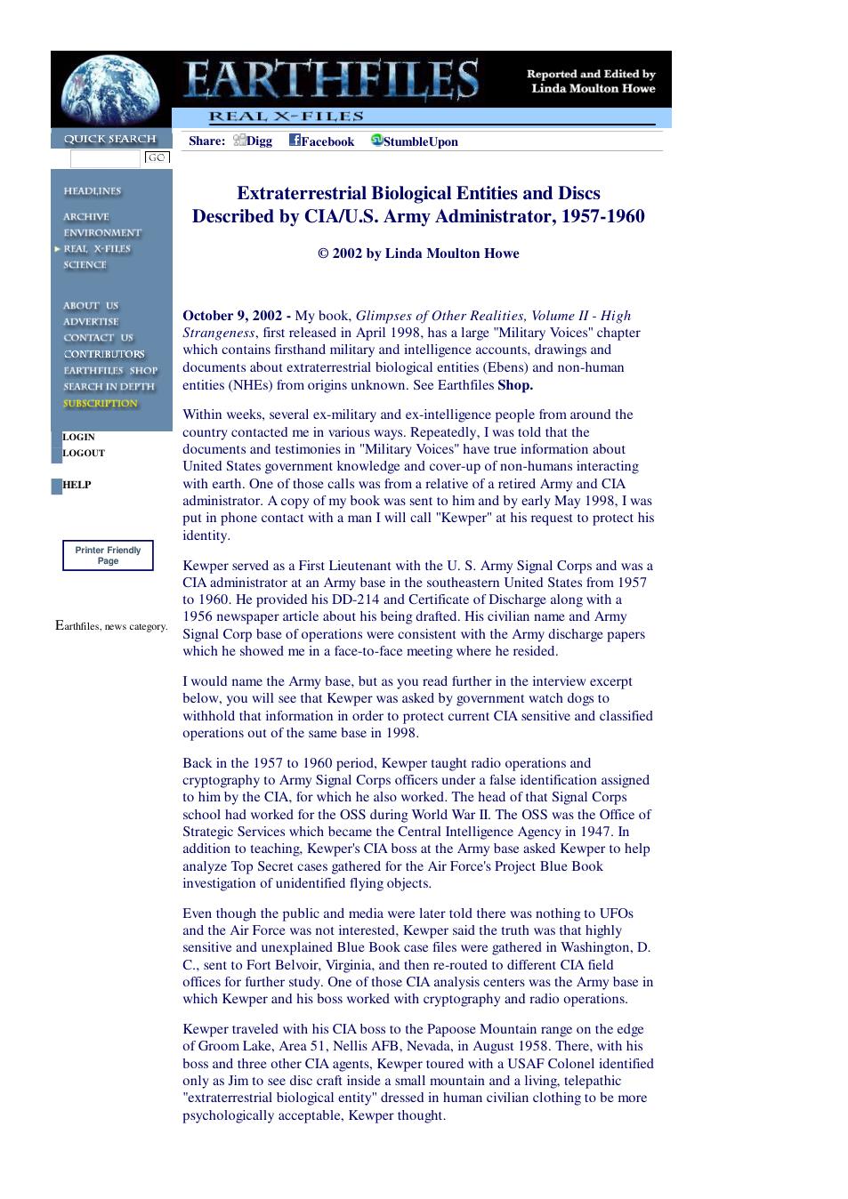 10 09 2002 Extraterrestrial Biological Entities and Discs Described by CIA U.S. Army Administrator, 1957-1960 cover
