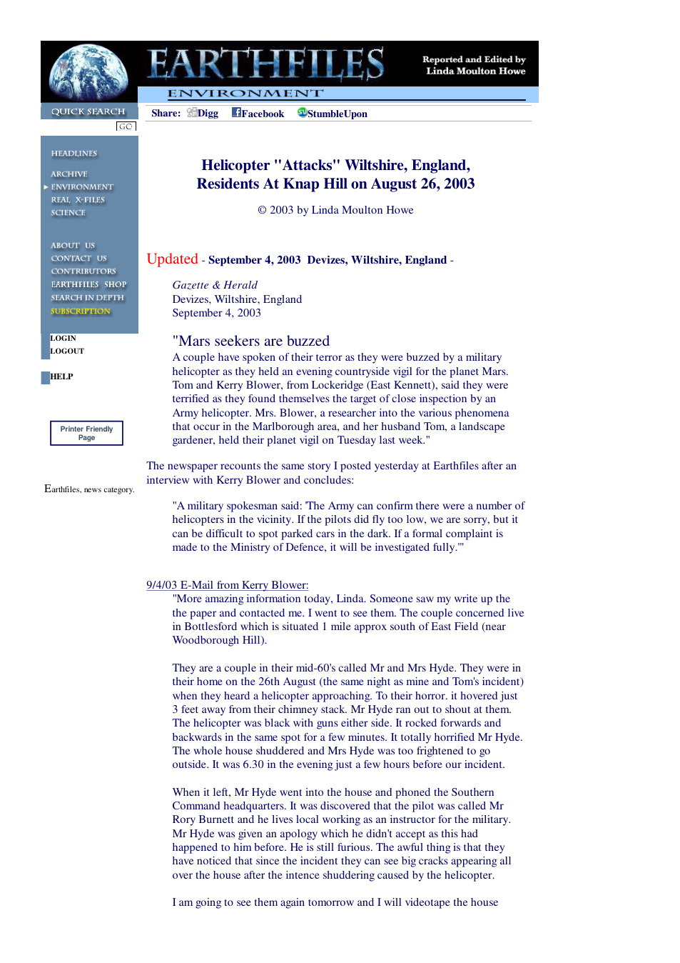 09 03 2003 Updated - Helicopter Attacks Wiltshire, England, Residents At Knap Hill on August 26, 2003 cover