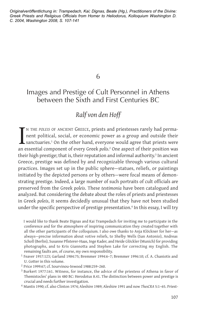 Images and Prestige of Cult Personnel in Athens between the Sixth and First Centuries BC cover