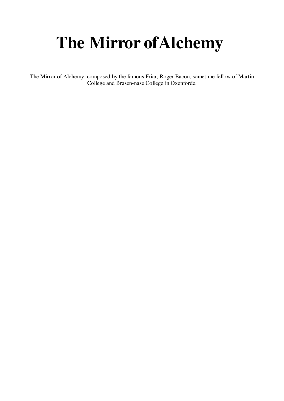 The Mirror of Alchemy - Roger Bacon cover