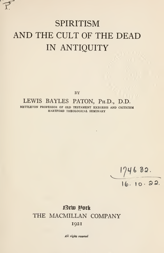 Spiritism & The Cult Of The Dead In Antiquity - L Paton cover