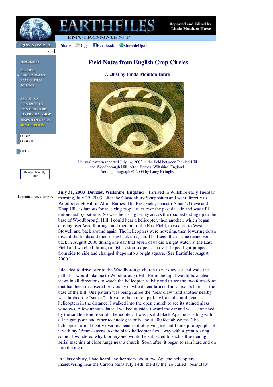 07 31 2003 Field Notes from English Crop Circles cover