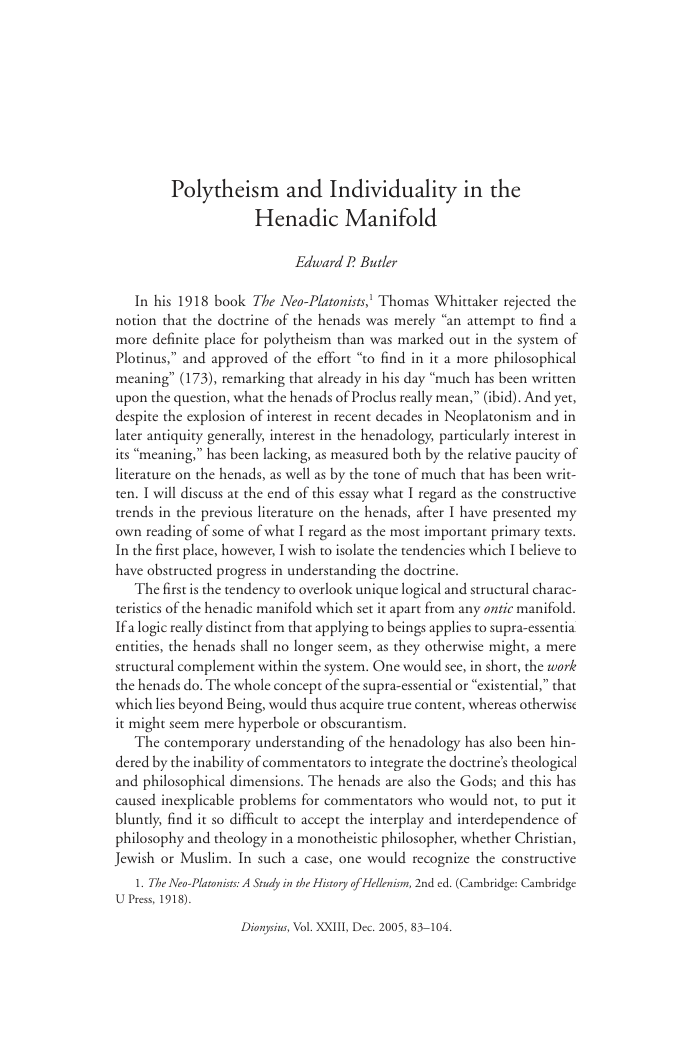 Polytheism and Individuality in the Henadic Manifold cover