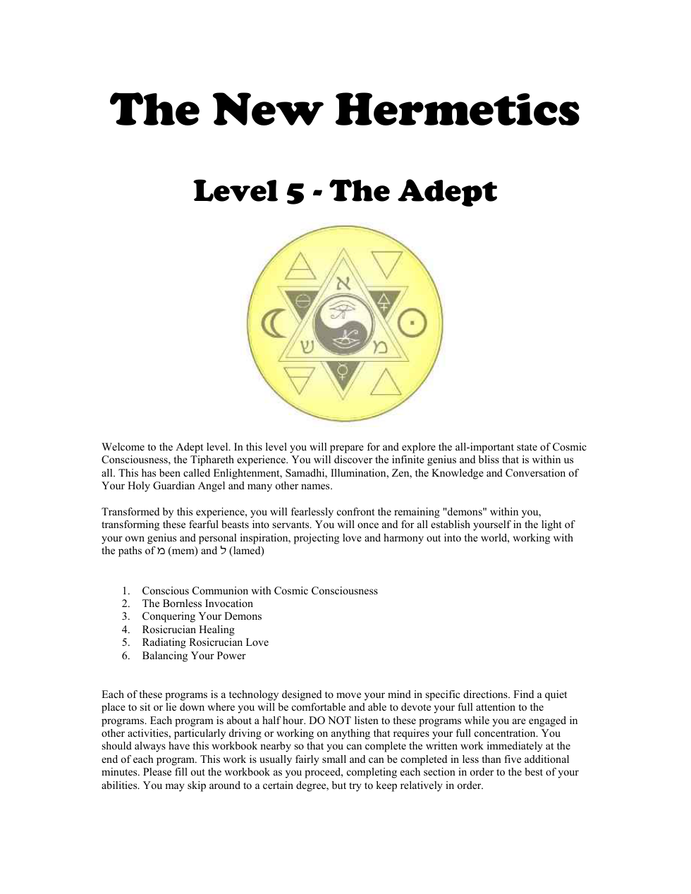 New Hermetics - Level 5 - The Adept Workbook cover