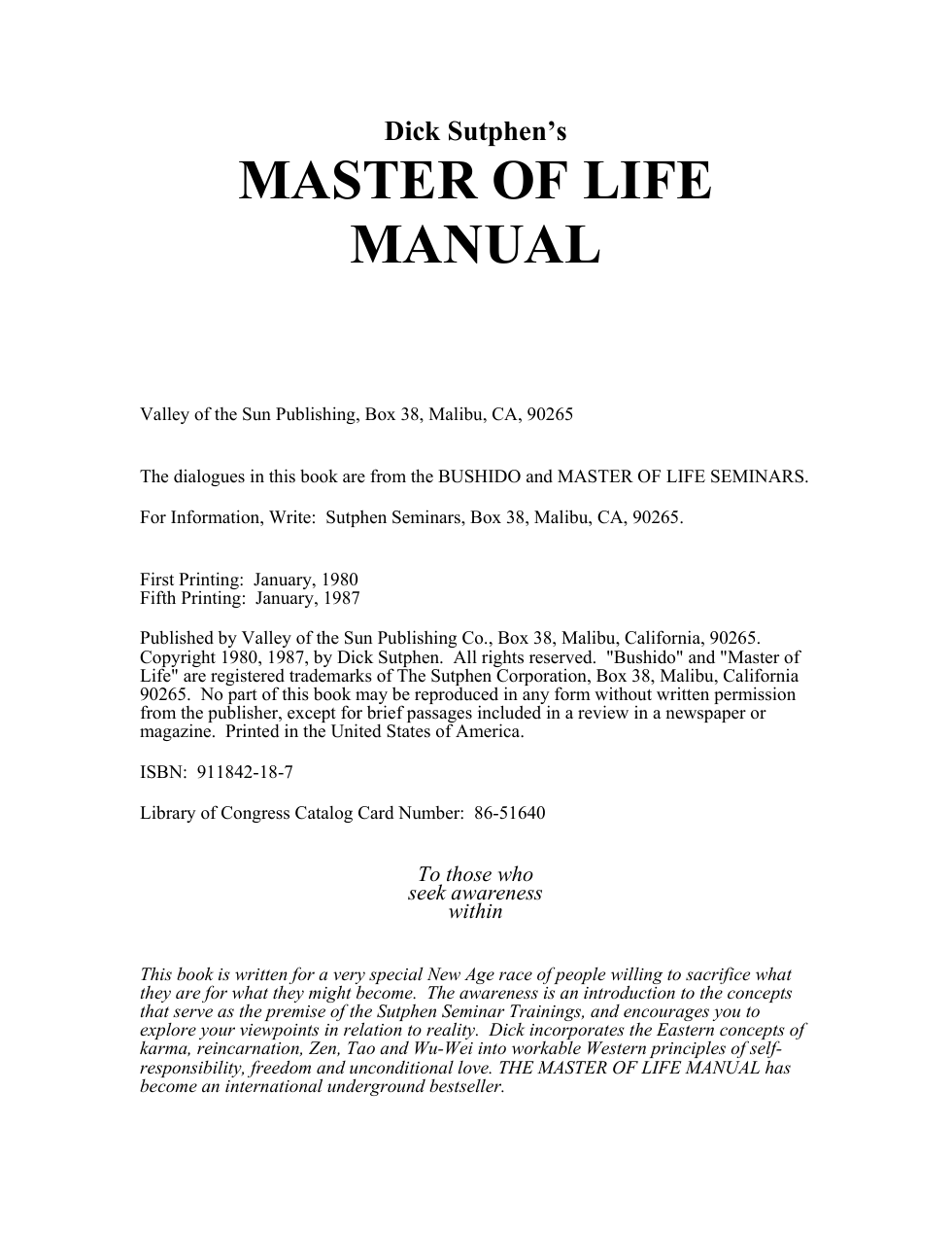 Dick Sutphen - Master Of Life cover