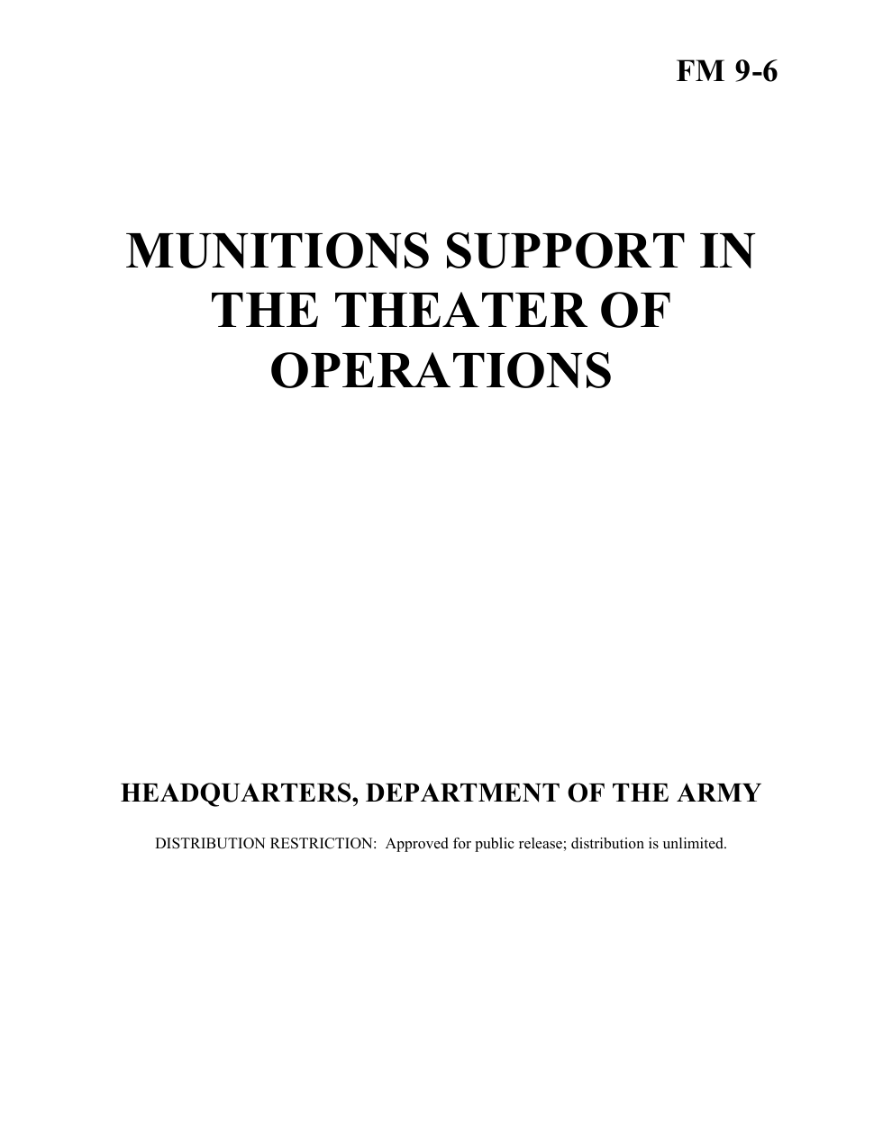 FM 9-6 Munitions Support in the Theater of Operations cover