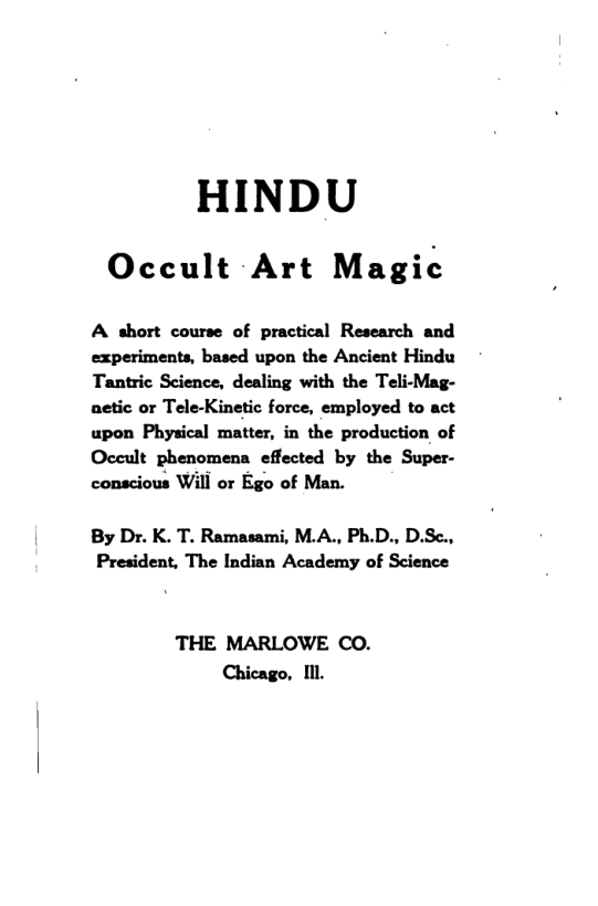 Hindu Occult Art Magic - K T Ramashami cover