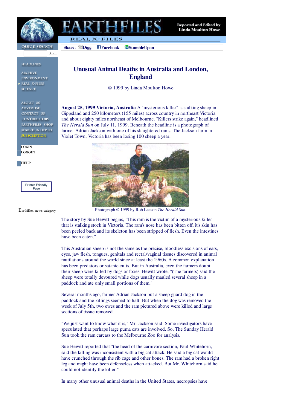 08 25 1999 Unusual Animal Deaths in Australia and London, England cover