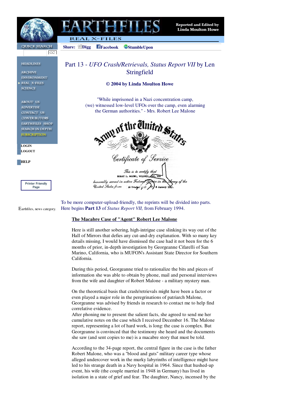 02 12 2004 Part 13 - UFO Crash Retrievals, Status Report VII by Len Stringfield cover