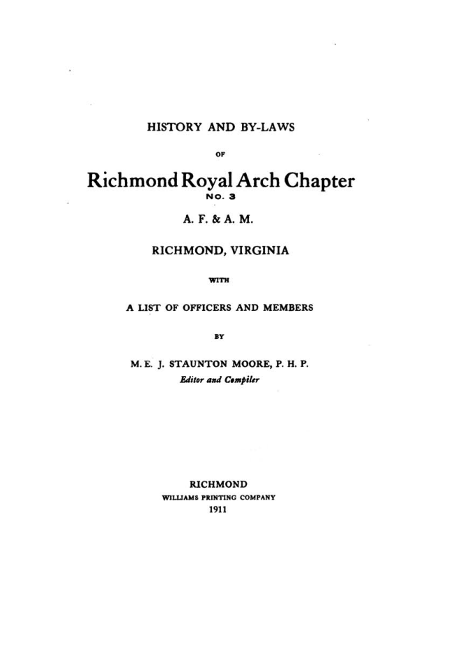 History & By Laws Of Richmond Royal Arch Chapter - M Moore cover