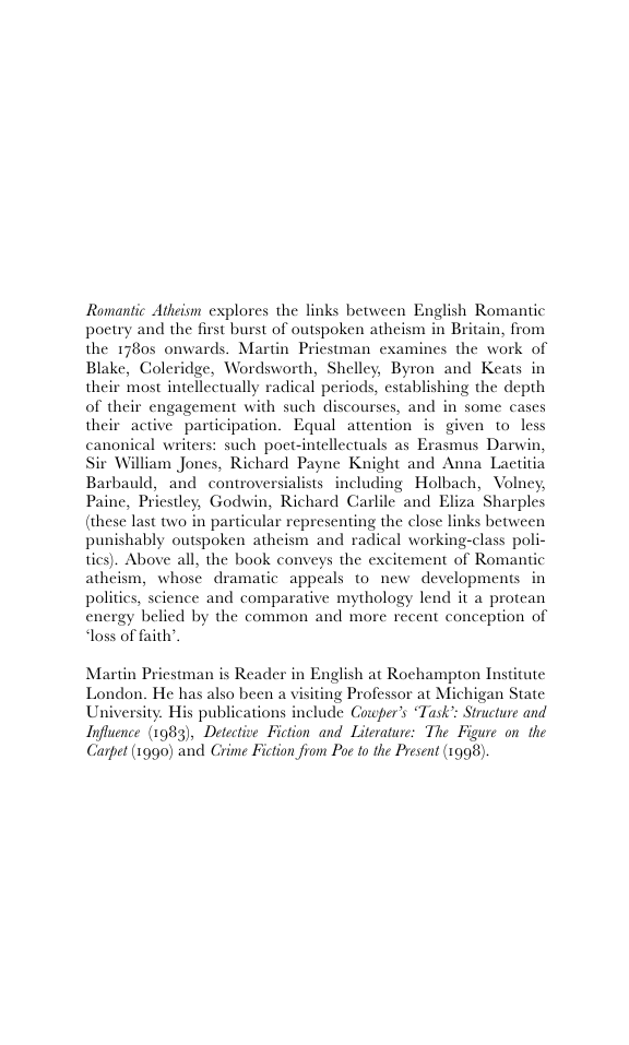 Romantic atheism - poetry and freethought, 1780-1830 cover