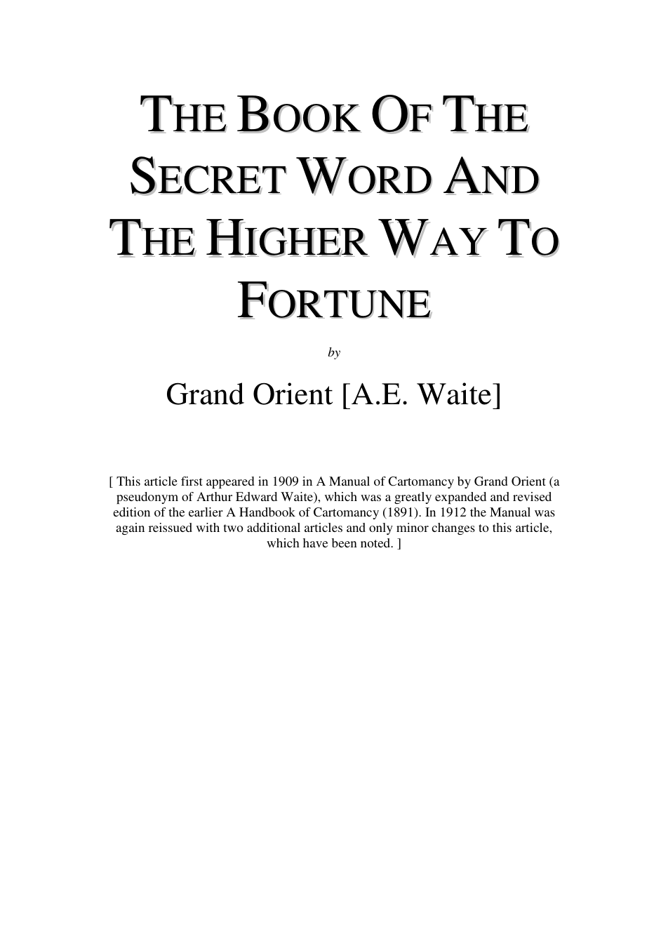 The Book of the Secret Word - A E Waite cover