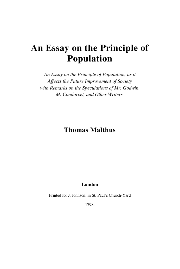 Thomas Malthus - An Essay On The Principle Of Population cover