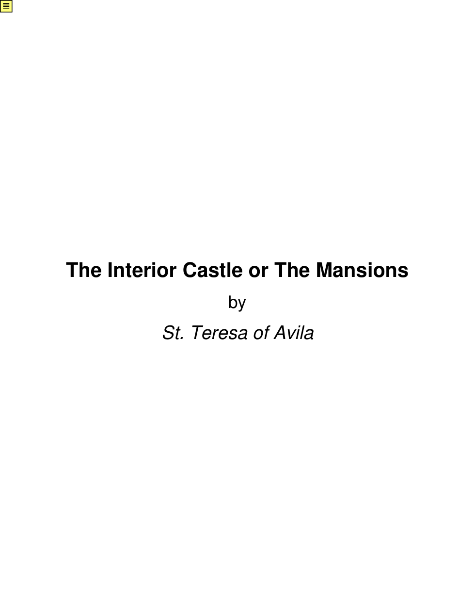 St. Teresa of Avila - The Interior Castle or The Mansions cover