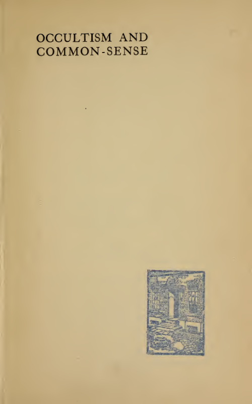 Occultism & Common Sense - B Willson cover