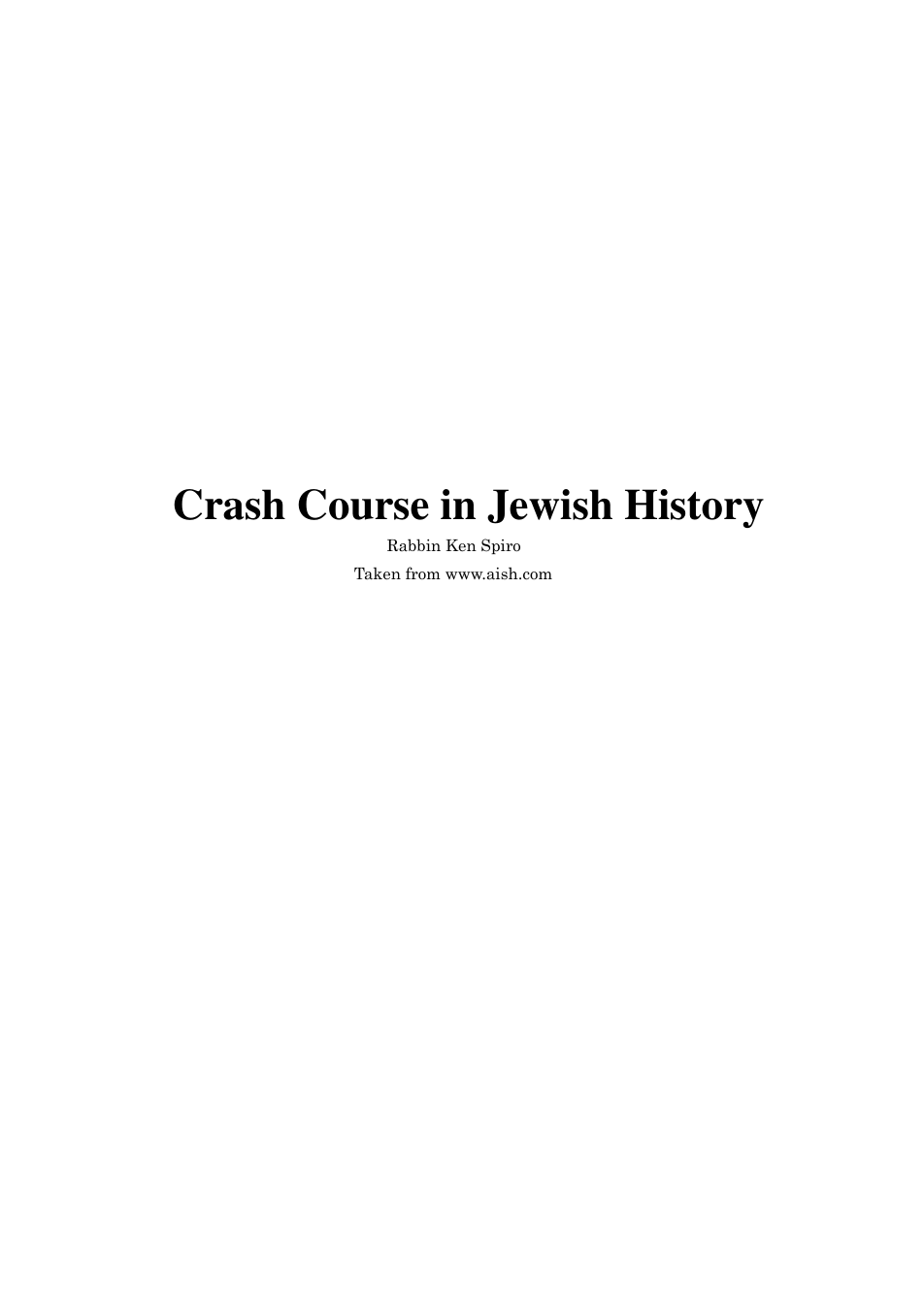 Spiro, Rabbi Ken - Crash Course In Jewish History cover