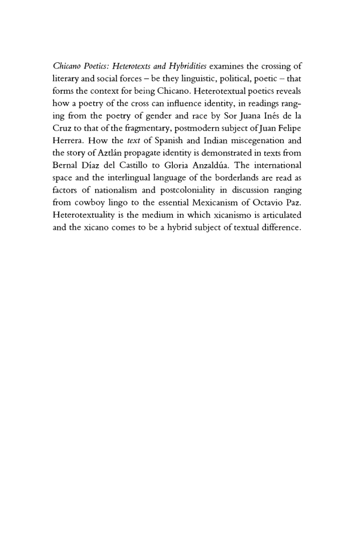 Chicano Poetics Heterotexts and Hybridities Cambridge Studies in American Literature and Culture 1997 cover