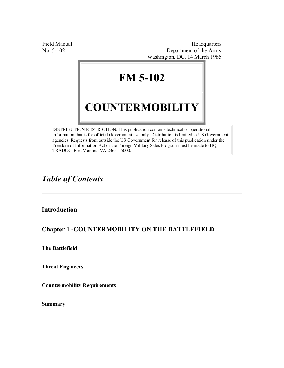 FM 5-102 Countermobility cover