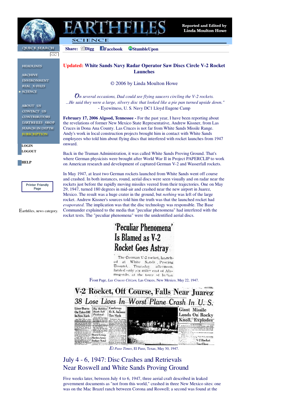 02 17 2006 Updated White Sands Navy Radar Operator Saw Discs Circle V-2 Rocket Launches cover