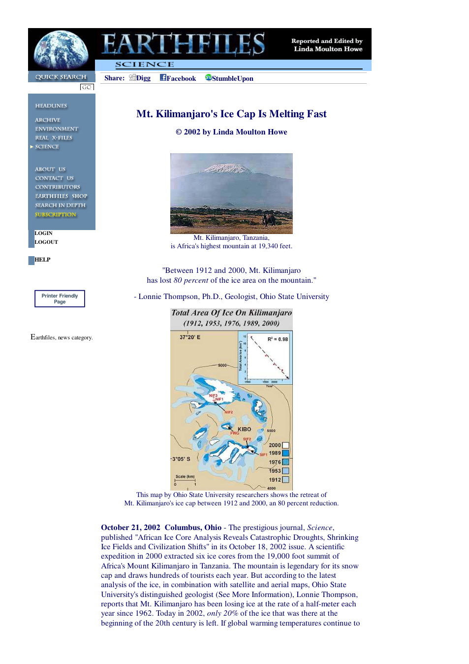 10 21 2002 Mt. Kilimanjaro's Ice Cap Is Melting Fast cover