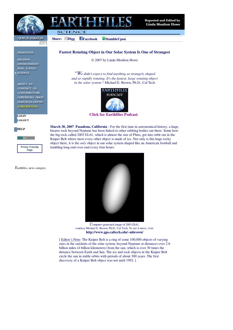 03 30 2007 Fastest Orbiting Object in Our Solar System is One of Strangest cover