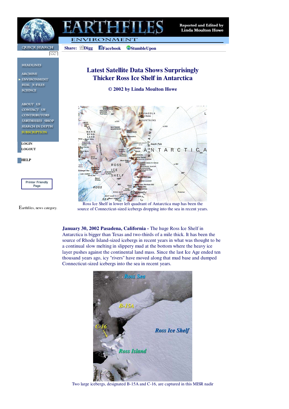 01 30 2002 Latest Satellite Data Shows Surprisingly Thicker Ross Ice Shelf in Antarctica cover