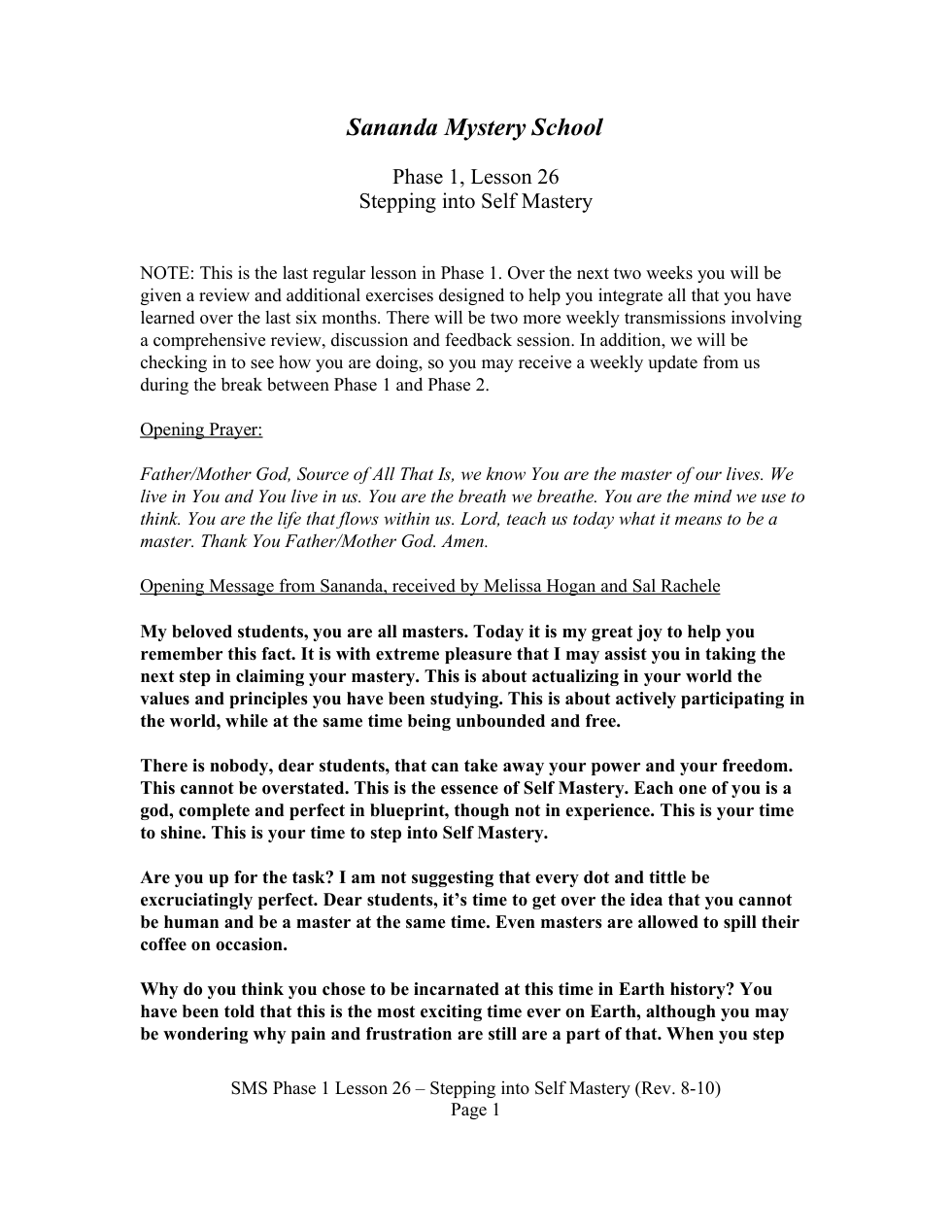 SMS Phase 1 Lesson 26 - Stepping Into Self Mastery cover