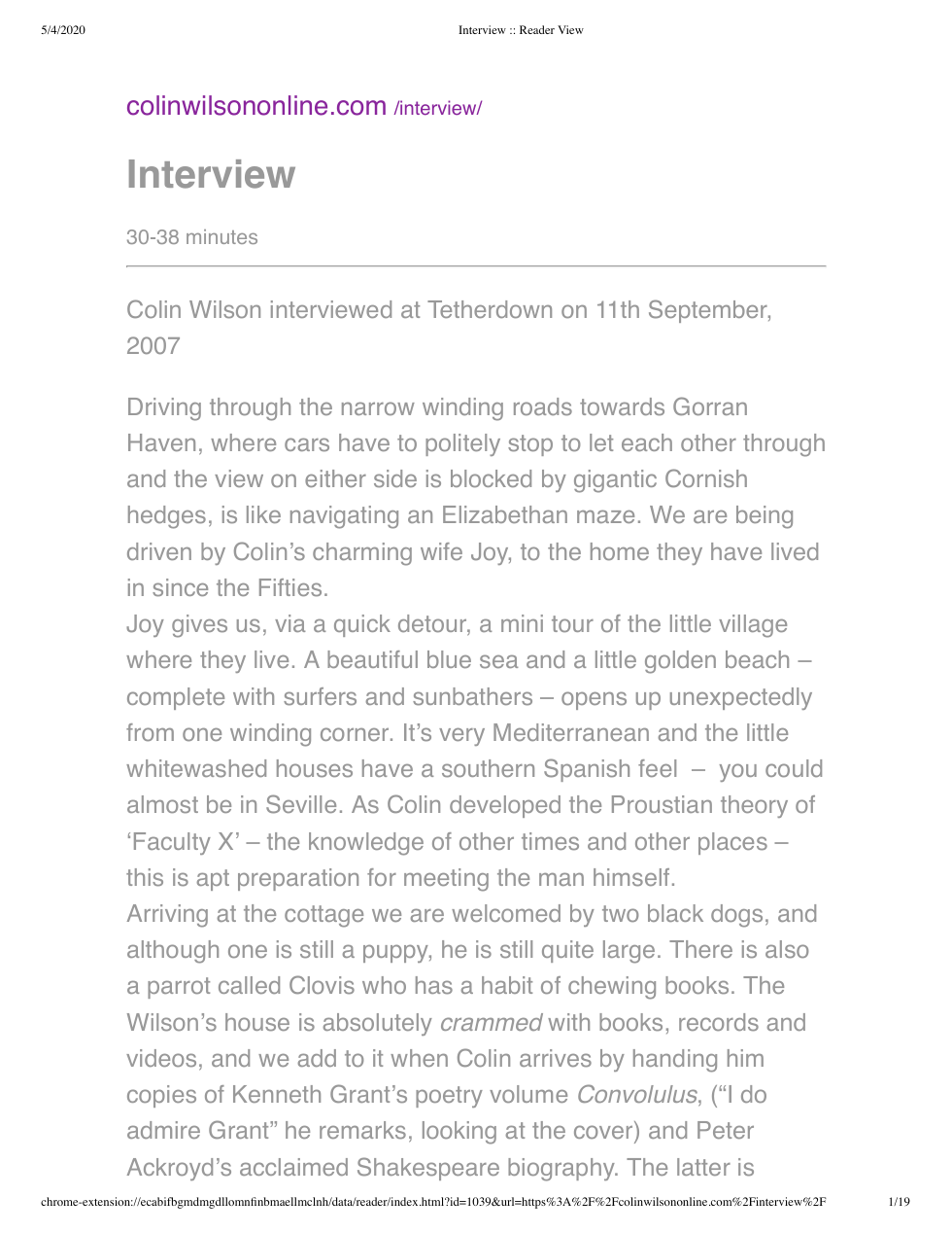 Colin Wilson - Interview By Philip Coulthard cover