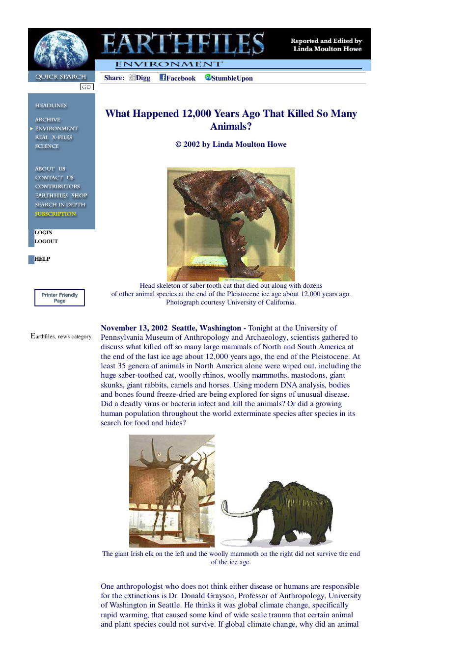 11 14 2002 What Happened 12,000 Years Ago That Killed So Many Animals cover