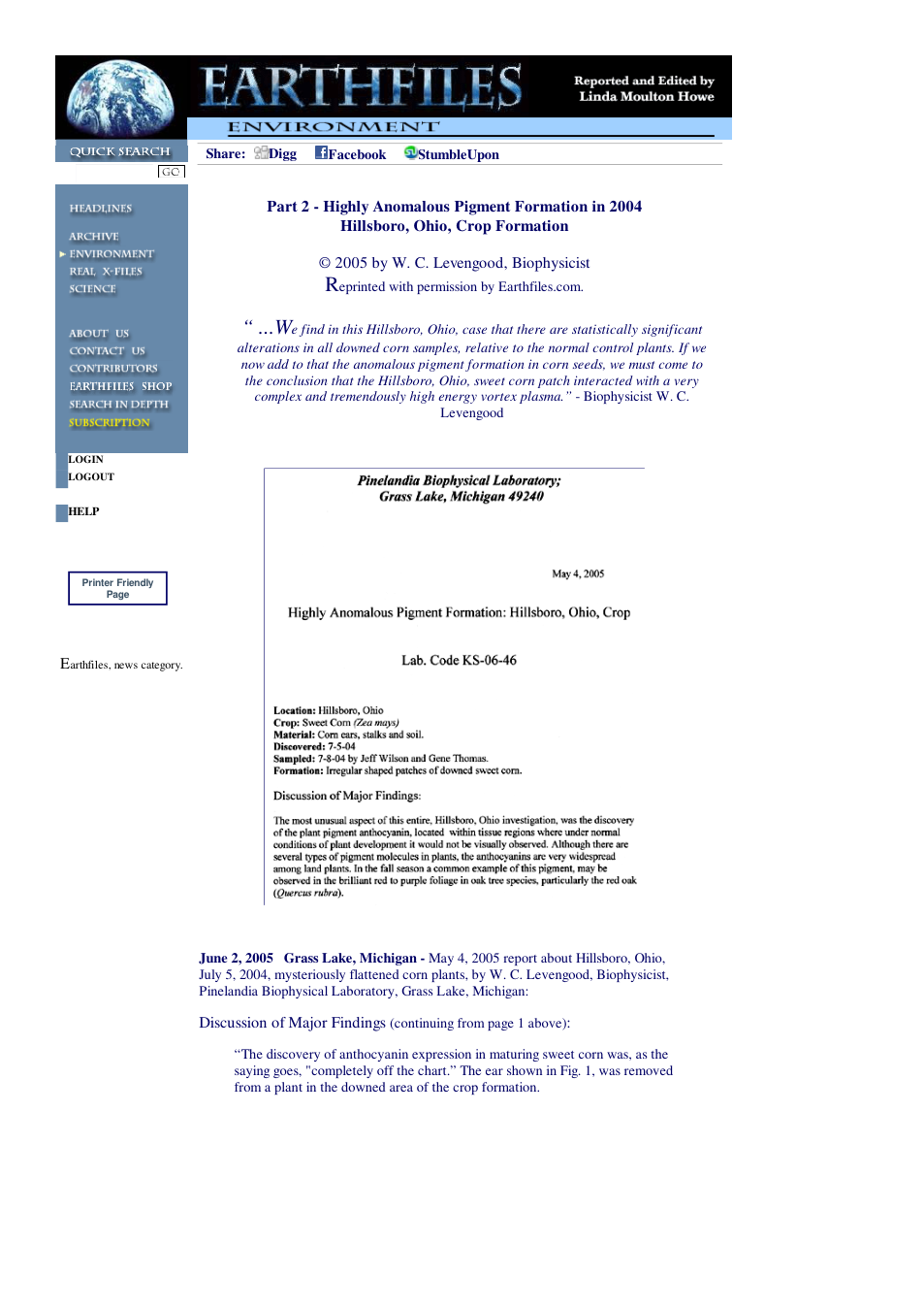 06 02 2005 Part 2 - Highly Anomalous Pigment Formation in 2004 Hillsboro, Ohio, Crop Formation cover