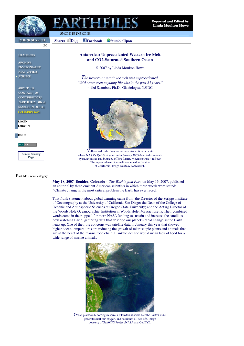05 18 2007 Antarctica Unprecedented Western Ice Melt and CO2-Saturated Southern Ocean cover