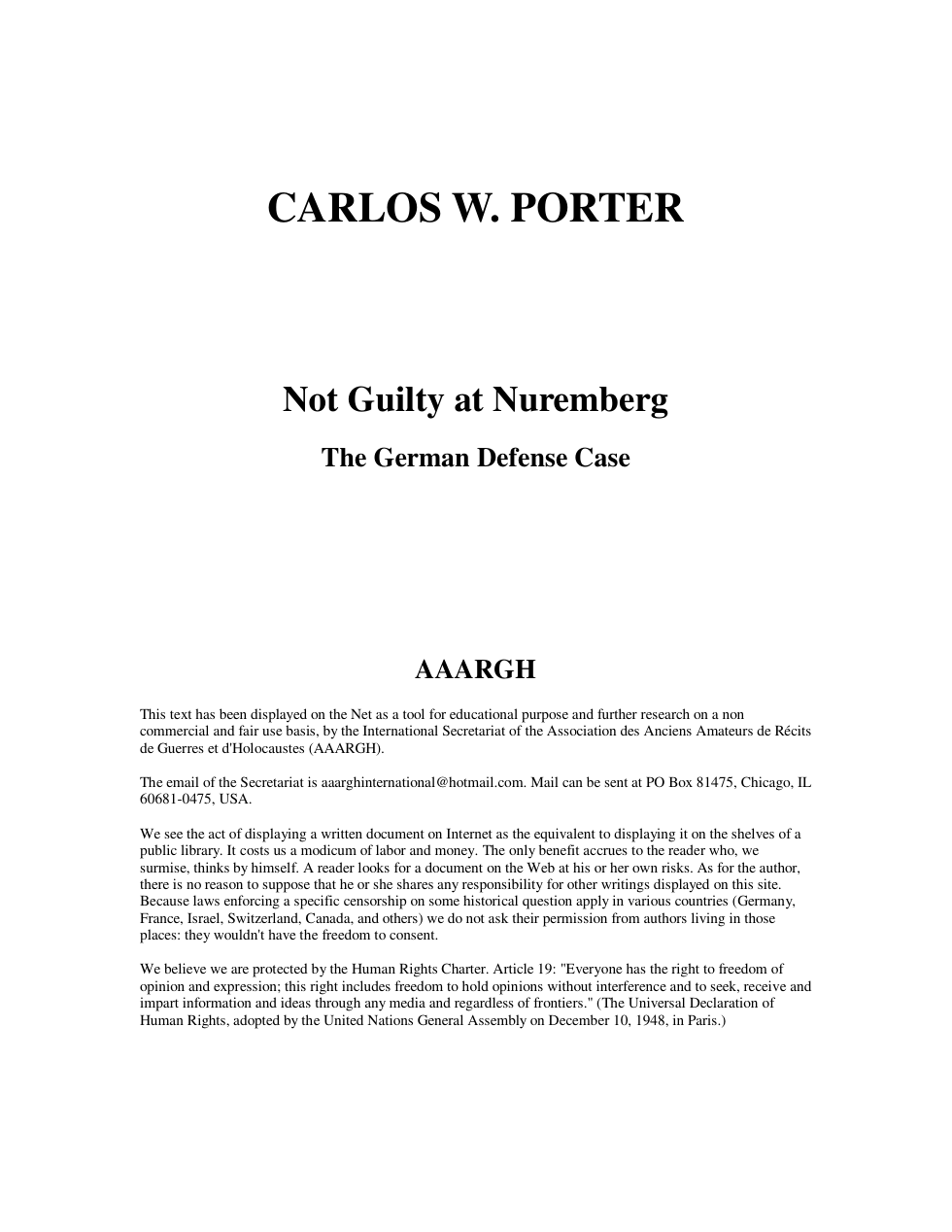 Porter - Not Guilty at Nuremberg (1996) cover