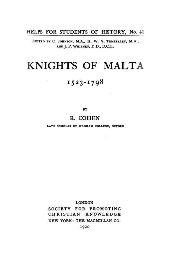Knight of Malta - R Cohen cover