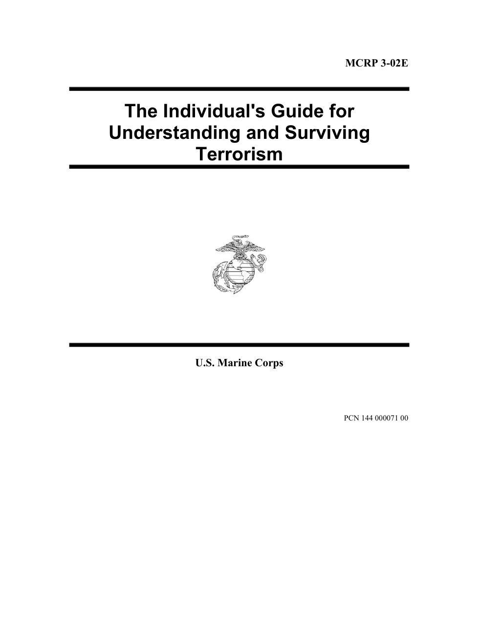 USMC Individual Terrorism Survival 2001 138 pages cover