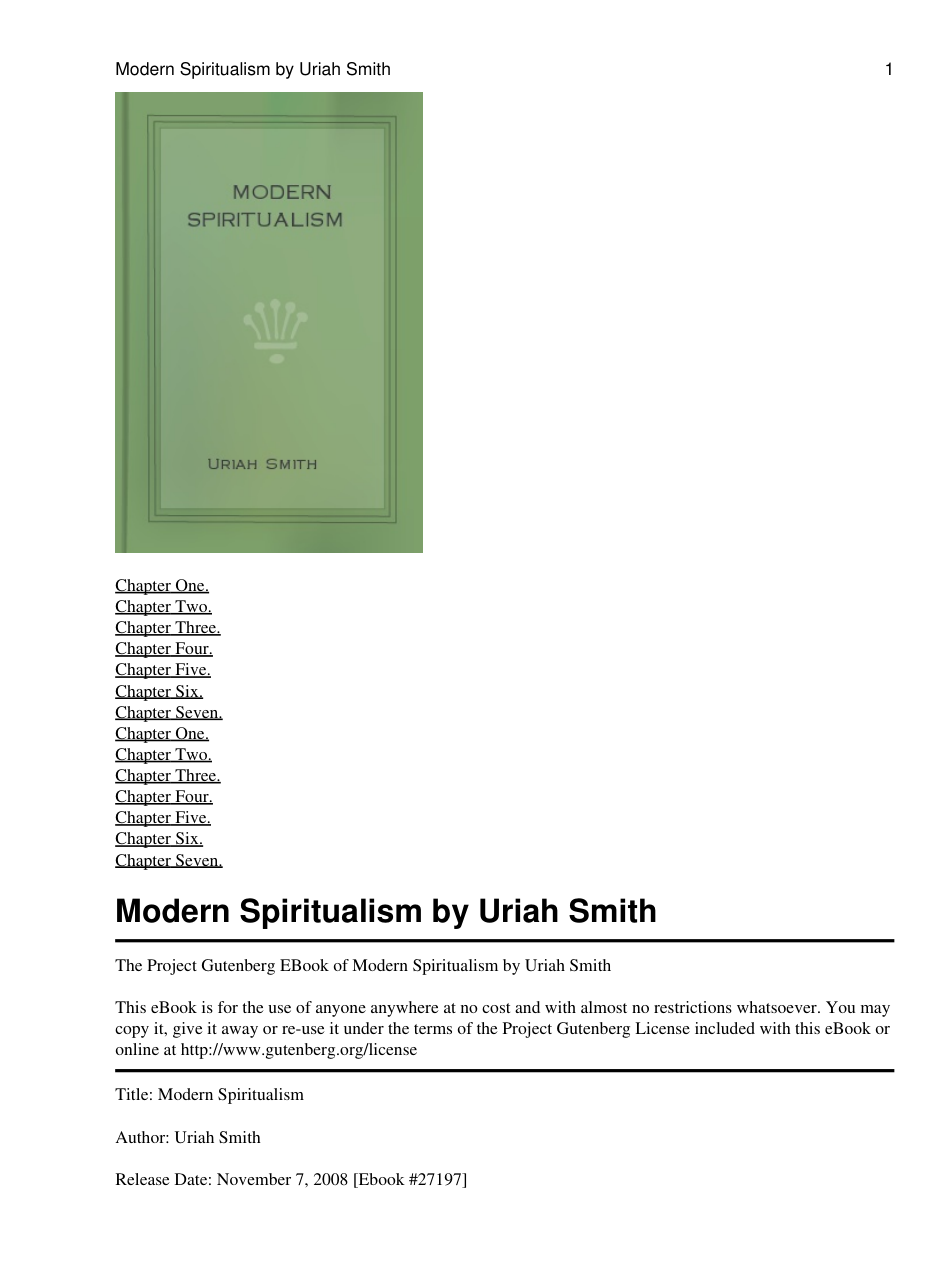 Uriah Smith - Modern Spiritualism cover