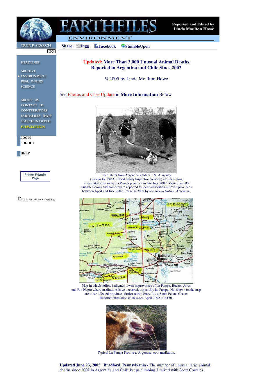 06 23 2005 Updated More Than 3,000 Unusual Animal Deaths Reported in Argentina and Chile Since 2002 cover