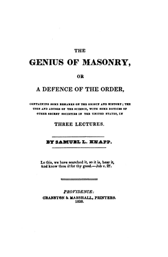 The Genius of Masonry Or A Defence of the Order - S. L. Knap cover