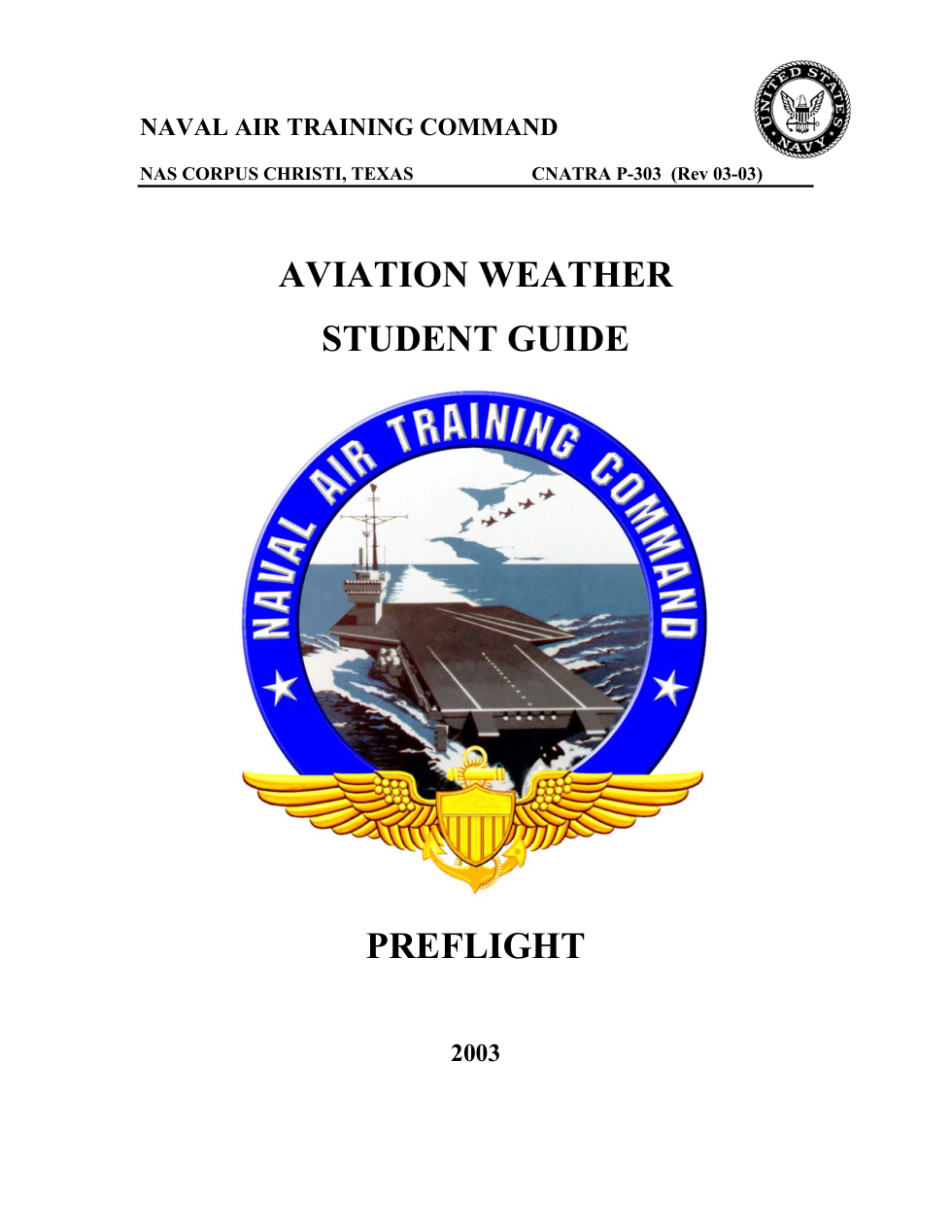 NAVY Aviation Weather Student Guide 2003 158 pages cover