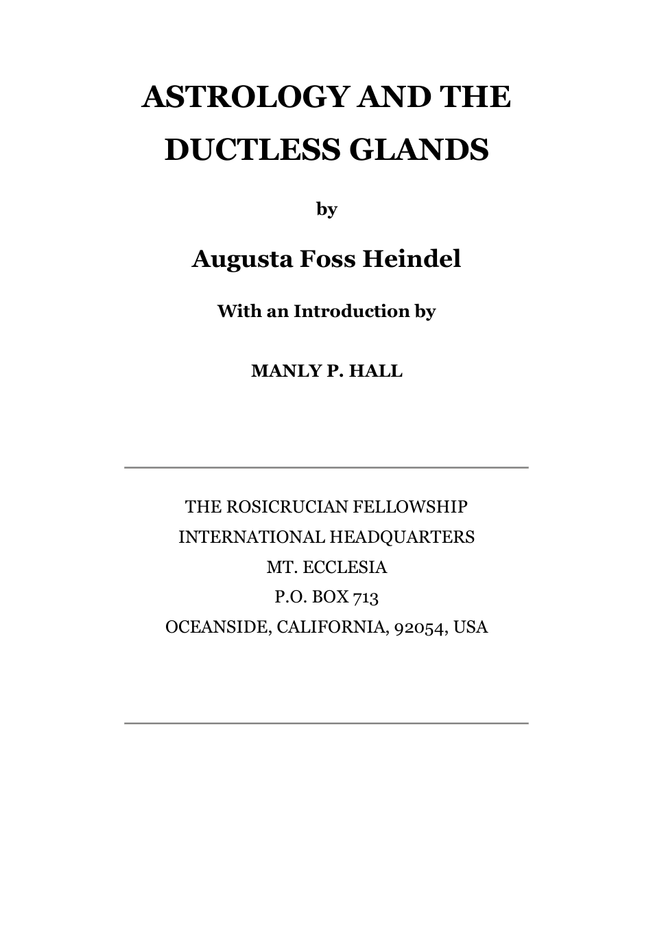 Astrology & The Ductless Glands - A F Heindel cover
