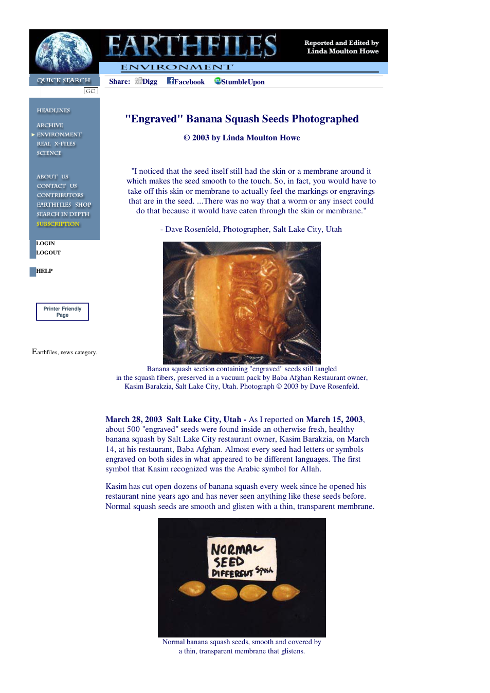 03 28 2003 Engraved Banana Squash Seeds Photographed cover