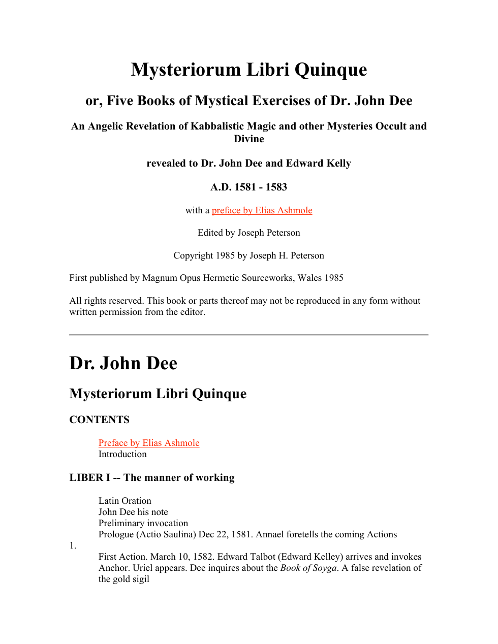 John Dee - Mysteriorum Libri Quinque cover