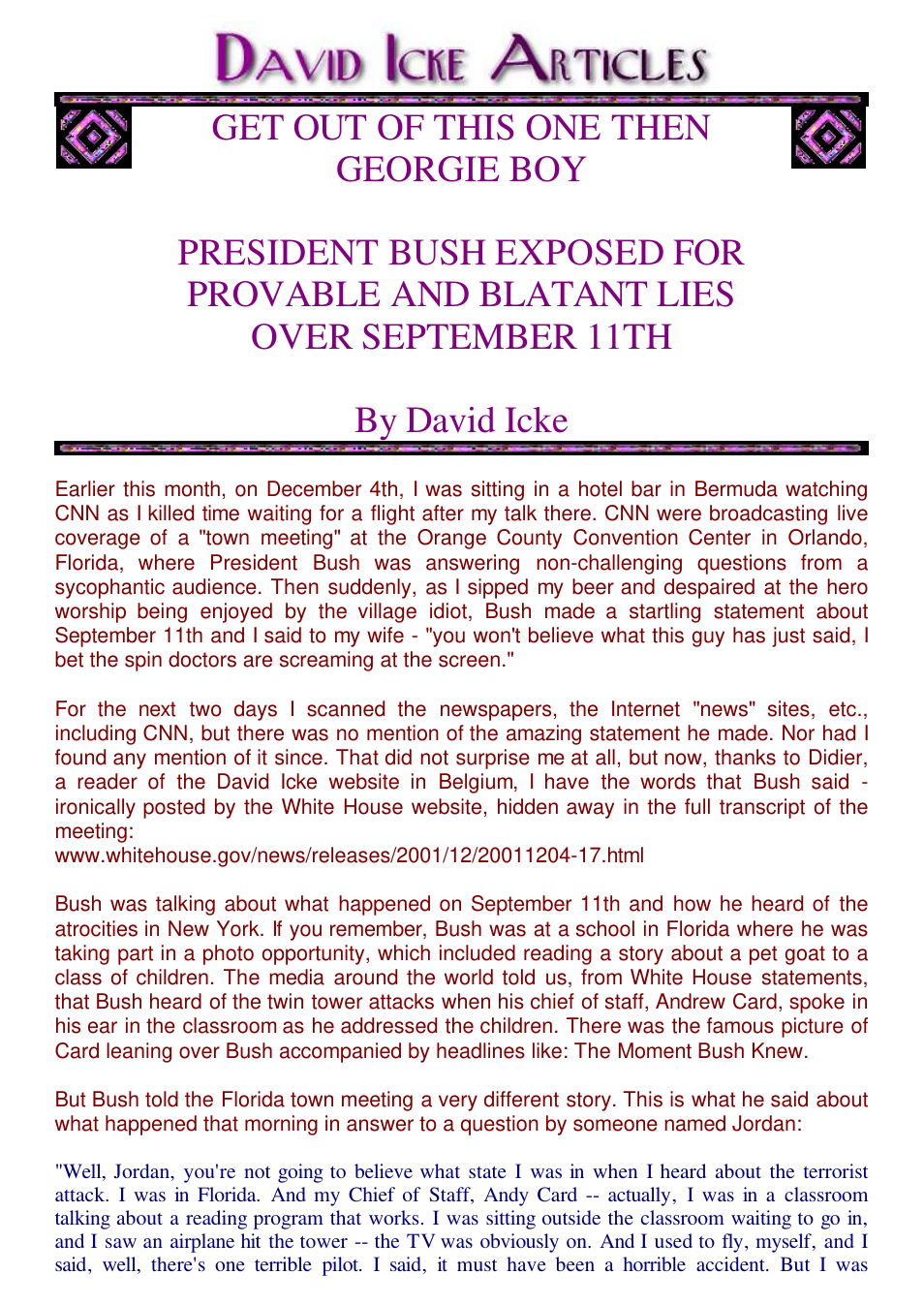 David Icke - Bush Exposed - Blatant Lies (2002) cover