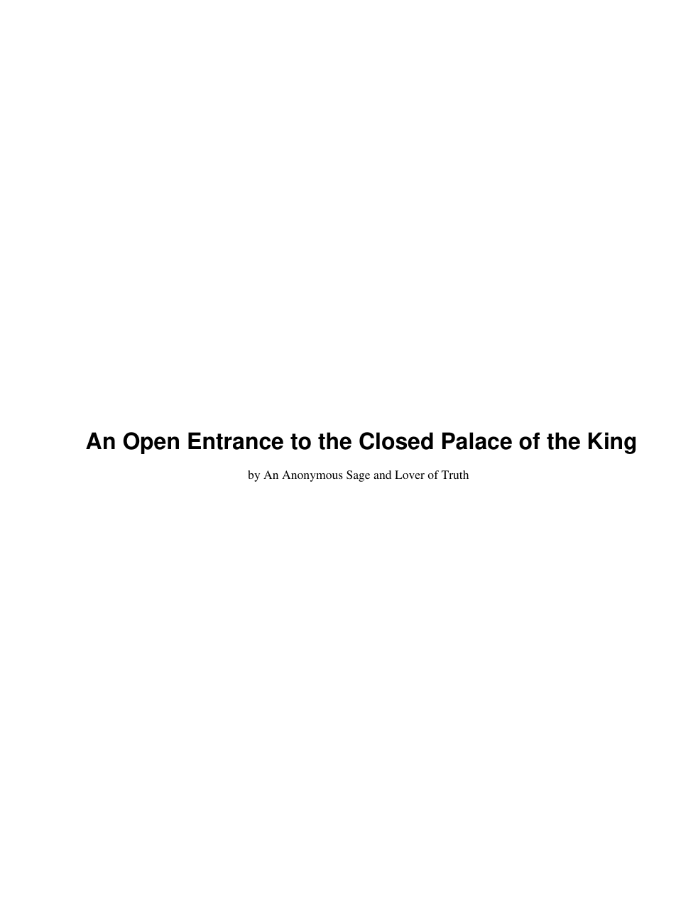 An Open Entrance to the Closed Palace of the King cover