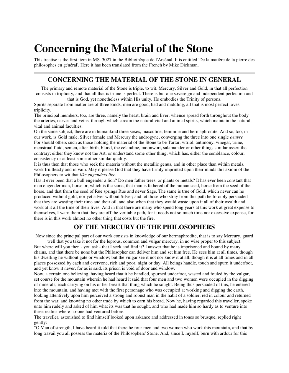 Concerning the Material of the Stone - Ms. l'Arsenal 3027 cover