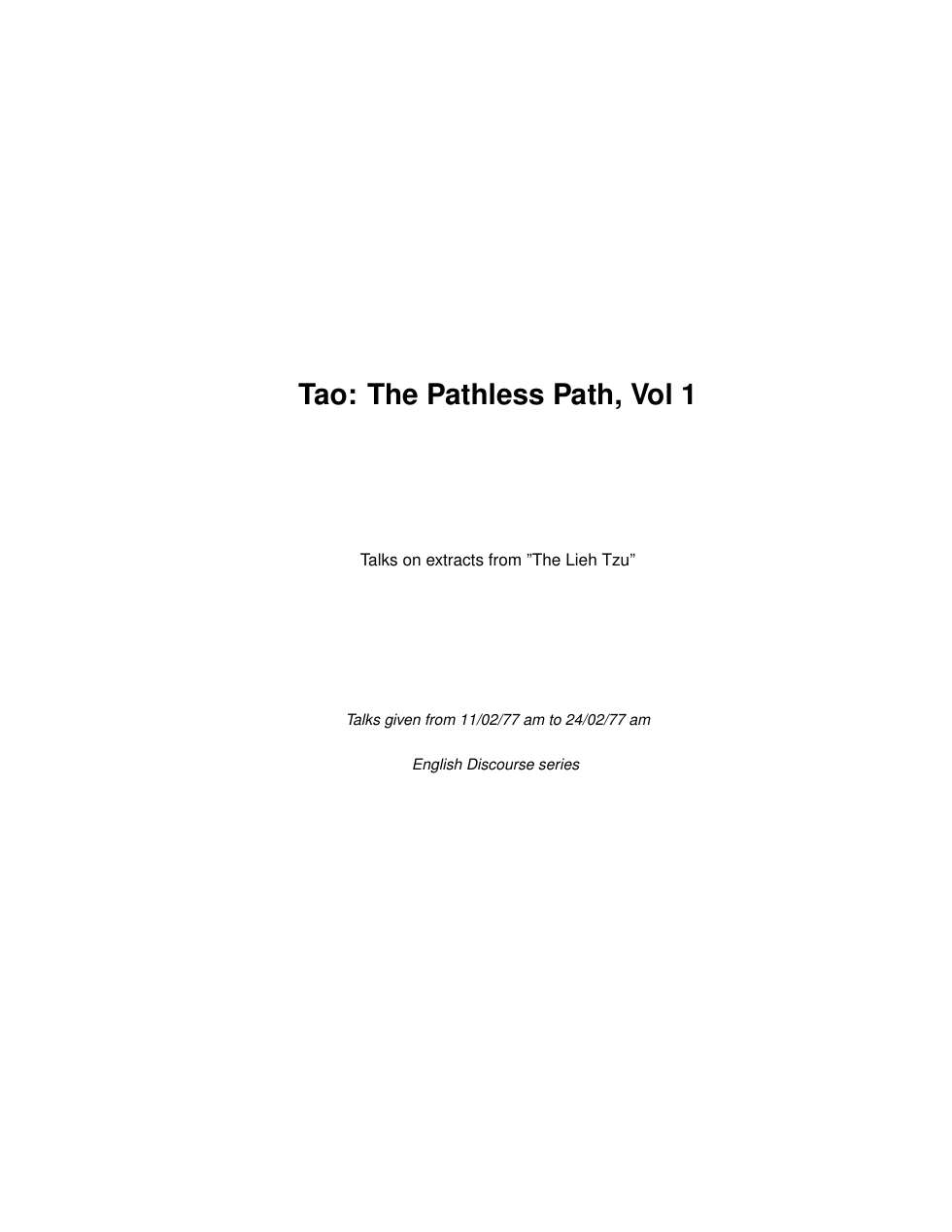 Tao. The Pathless Path, Vol 1 cover