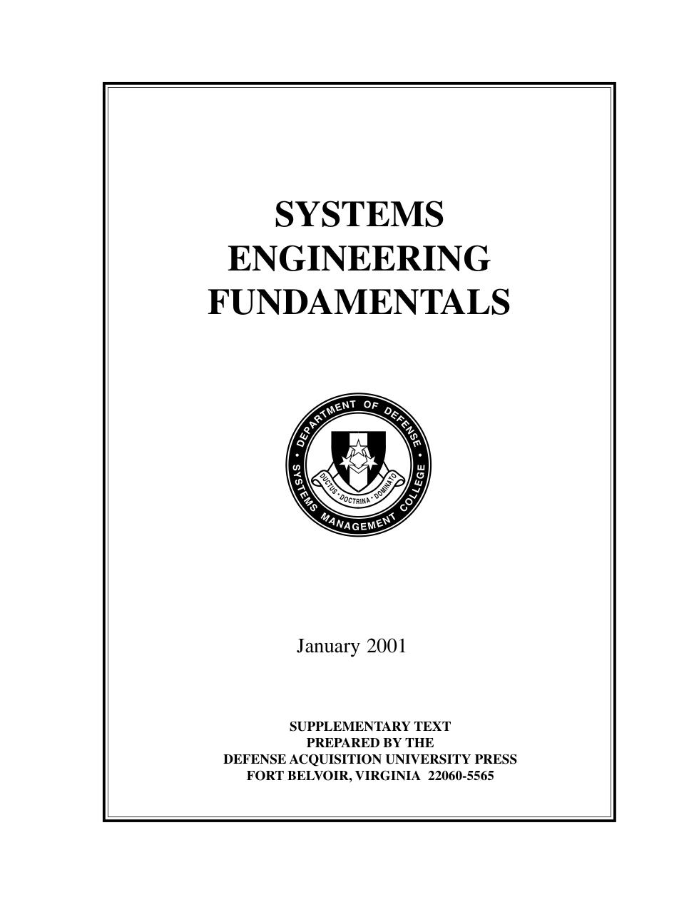 USDOD Systems Engineering Fundamentals 2001 222p. cover