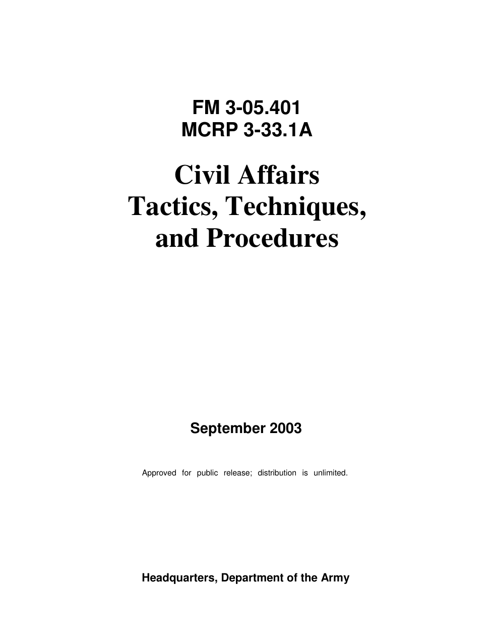 ARMY Civil Affairs - Tactics,Techniq,Proced. 2003 535pgs cover