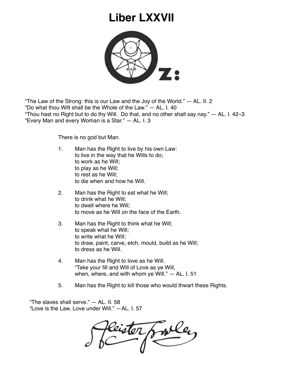 Aleister Crowley - Liber Oz cover