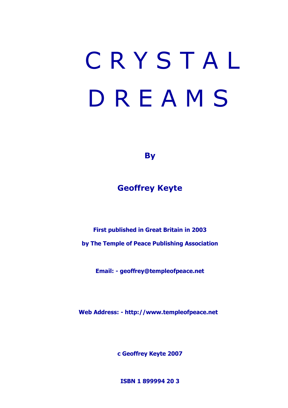 Geoffrey Keyte - Crystal Dreams cover