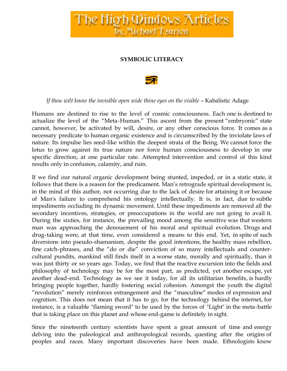 Michael Tsarion - Symbolic Literacy - Part 1 cover